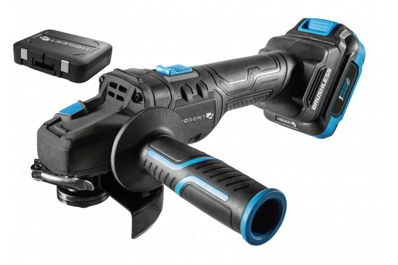 HÖGERT Akumulátorová uhlová brúska s pákovým spínačom, 125MM, 18V, set s batériou, nabíjačkou, príslušenstvom