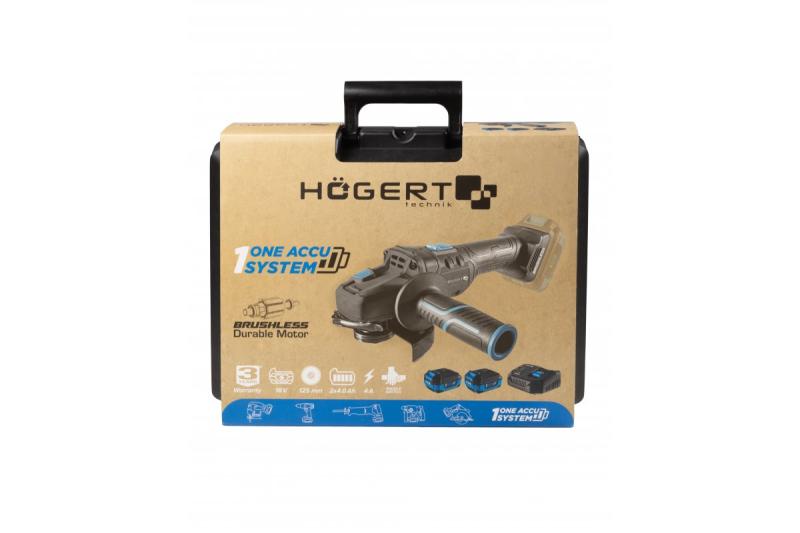 HÖGERT Akumulátorová uhlová brúska s pákovým spínačom, 125MM, 18V, set s batériou, nabíjačkou, príslušenstvom