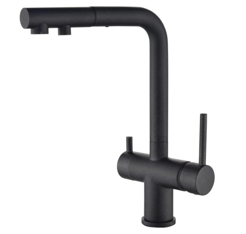 Ausmann Ellington 3-cestná kuchynská batéria s výsuvným výtokom a filtrovanou vodou – Antracit - 1208970495
