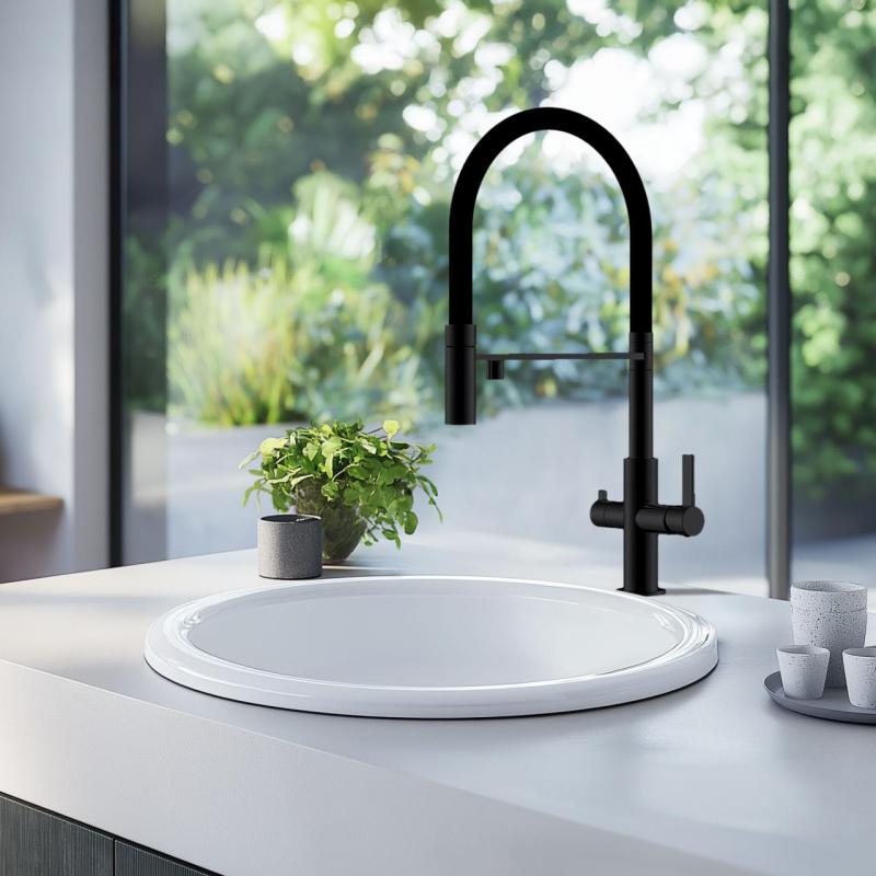 Ausmann Claridge 3-cestná kuchynská batéria s flexibilným výtokom a filtrovanou vodou – Antracit – 1208970500