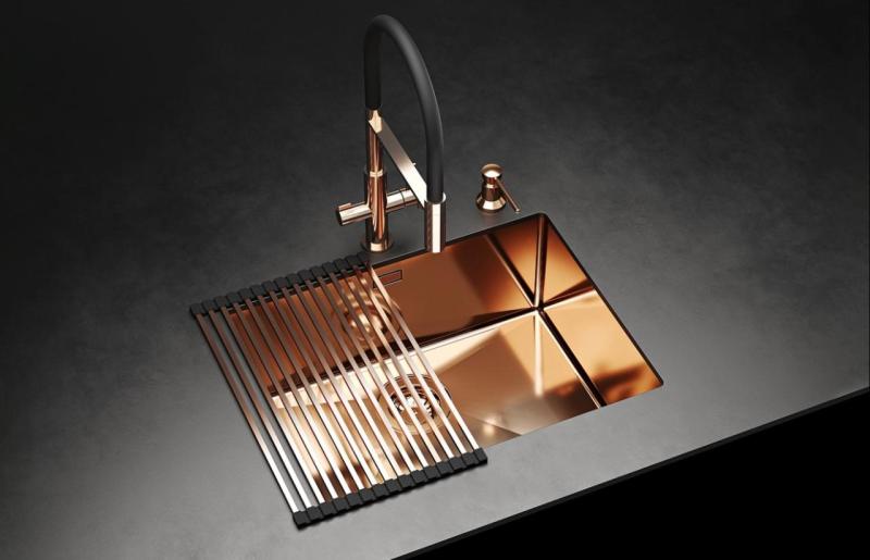 Ausmann Claridge 3-cestná kuchynská batéria s flexibilným výtokom a filtrovanou vodou – Zlatá - 1208970504