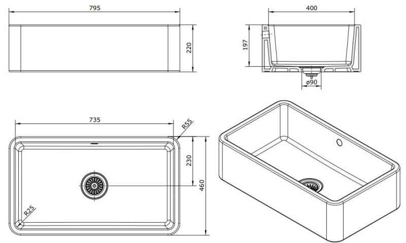 Ausmann Keramická Mira Biela Keramická Umývadlo - Na dosku, Pod dosku a Do dosky 795 x 460 mm 1208970515