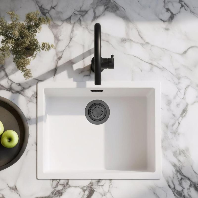 Biely umývadlo 50x40 cm na podstavbu, nástavbu a plochú montáž s Gun Metal zátkou 1208970529