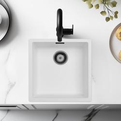 Biela umývadlová misa 40x40 cm, na zapustenú, nadstavbovú a rovinnú montáž s Gun Metal zátkou 1208970534