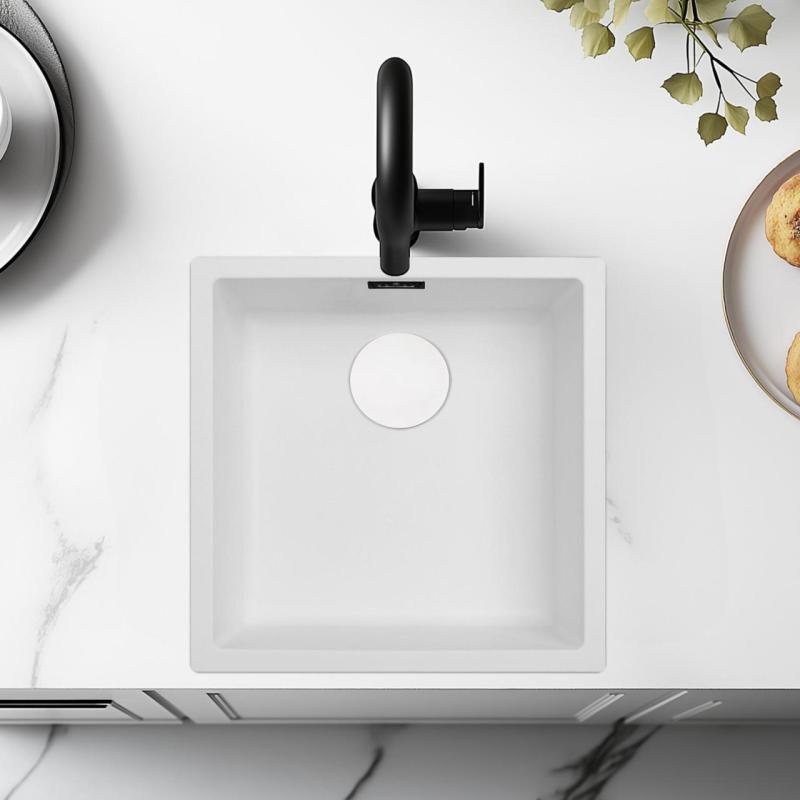 Biela umývadlová misa 40x40 cm - podmontáž, nadmontáž a plochá montáž s bielou zátkou 1208970536.
