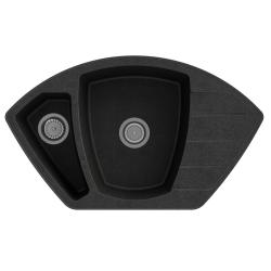 Graniteland Monte Granitové čierne arduinové kameňové rohové umývadlo na montáž 901x538mm s nerezovou zátkou 1208970601