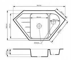 Graniteland Amiata Granit čierna Arduin tvrdý kameň vzhľad Nádrž na montáž do rohu 965x496mm s RVS zátkou 1208970620