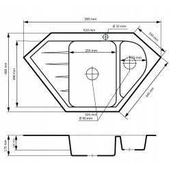 Graniteland Amiata Granitový čierny Arduin tvrdý kameň vzhľad Rohový drez na montáž 955x489mm s nerezovou zátkou 1208970620