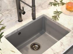 Graniteland Solo Granitové šedé podmontážne umývadlo 535x400 mm s nerezovou zátkou 1208970634.