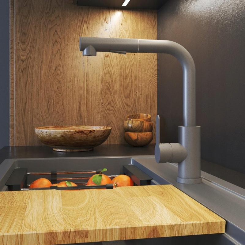 Graniteland Celeste Kuchynská batéria Sivá s Výsuvnou Výlevkou a Dvojfunkčnou Ručnou Sprchou 1208970663