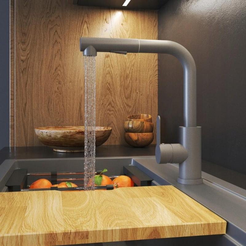 Graniteland Celeste Kuchynská batéria Sivá s Výsuvnou Výlevkou a Dvojfunkčnou Ručnou Sprchou 1208970663