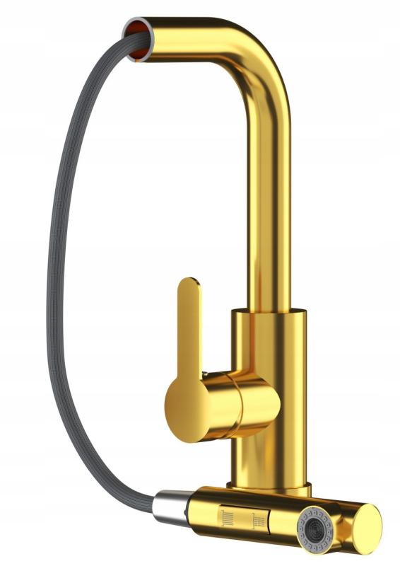 Graniteland Celeste Kuchynská batéria Zlatá s výsuvnou výpusťou a dvojfunkčnou ručnou sprchou 1208970664