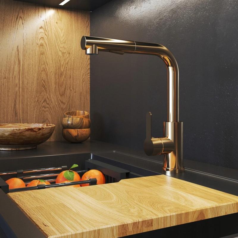 Graniteland Celeste Kuchynská batéria Meď s Vytiahnuteľným Výtokom a Dvojfunkčnou Ručnou Sprchou 1208970665