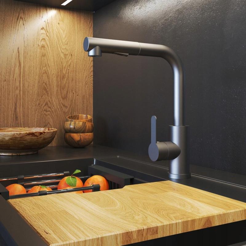 Graniteland Celeste Kuchynská batéria Gun metal s výsuvnou výpusťou a dvojfunkčnou ručnou sprchou 1208970666.