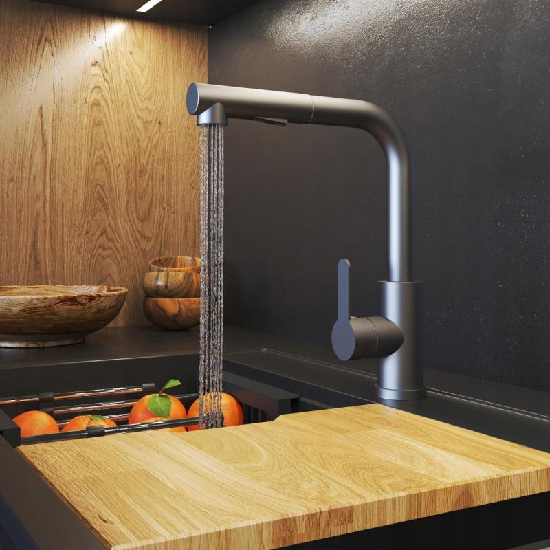 Graniteland Celeste Kuchynská batéria Gun metal s výsuvnou výpusťou a dvojfunkčnou ručnou sprchou 1208970666.