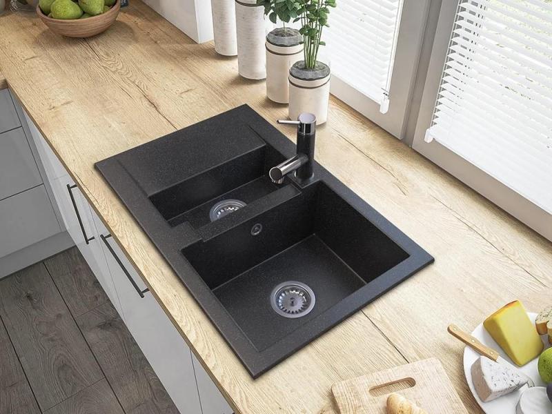 Granitová batéria Ceres s výsuvným výtokom a dvojfunkčnou ručnou sprchou, vzhľad tvrdého kameňa, 1208970706