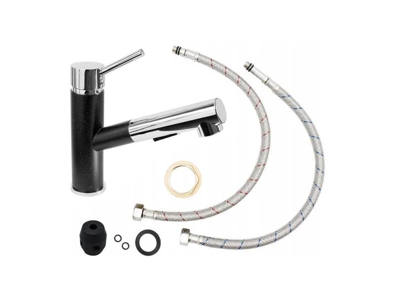 Granitová batéria Ceres s výsuvným výtokom a dvojfunkčnou ručnou sprchou, vzhľad tvrdého kameňa, 1208970706