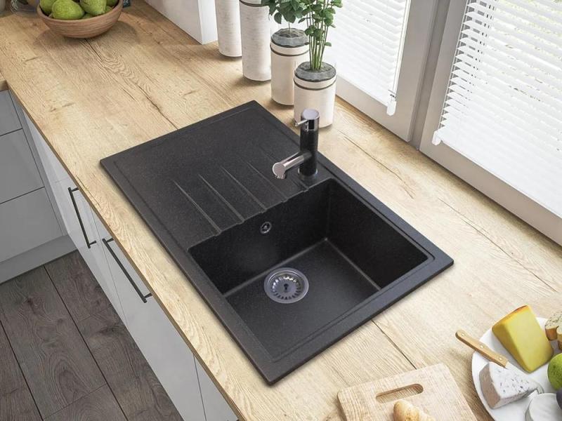 Granitová batéria Ceres s výsuvným výtokom a dvojfunkčnou ručnou sprchou, vzhľad tvrdého kameňa, 1208970706