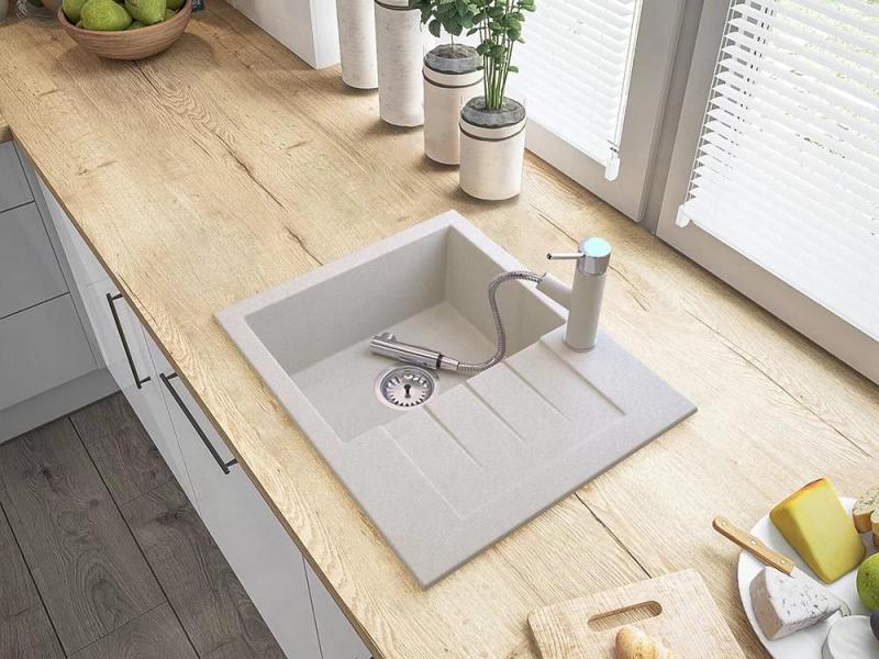 Graniteland Ceres Kuchynská batéria Bežový piesok s Vytiahnutým Výlevom a Dvojfunkčnou Ručnou Sprchou 1208970708