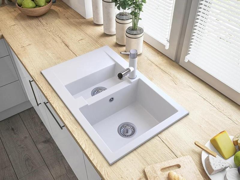 Graniteland Ceres Kuchynská batéria Biela s Vytiahnuteľným Výtokom a Dvojfunkčnou Ručnou Sprchou 1208970709