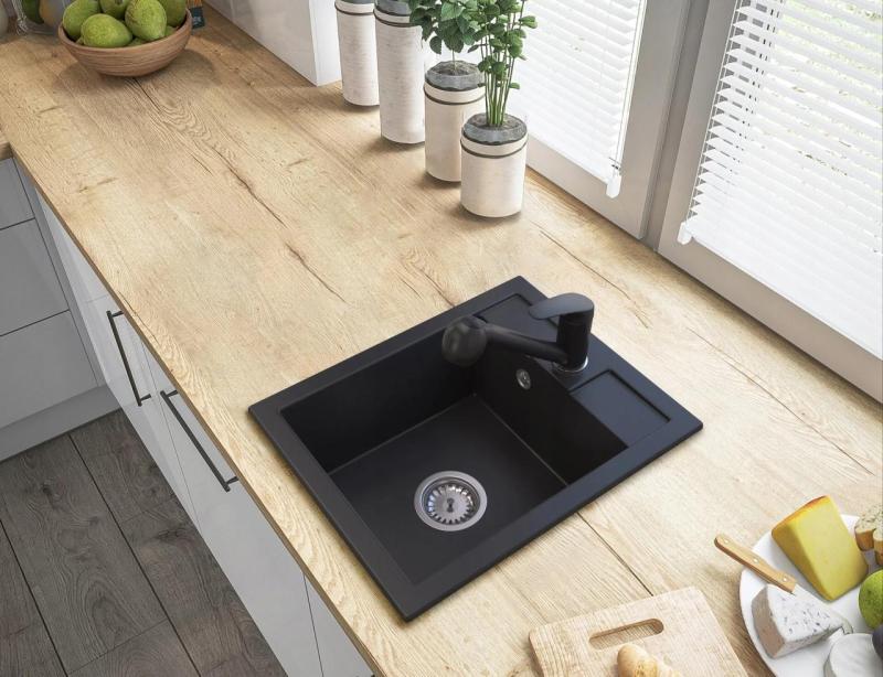 Graniteland Rhea Kuchynská Batéria Čierna s Vytiahnuteľným Výtokom a Dvojfunkčnou Ručnou Sprchou 1208970711