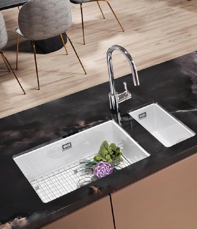 Ausmann keramická biela polovičná umývadlo na dosku a pod dosku 174 x 400 mm s nerezovou zátkou 1208970734