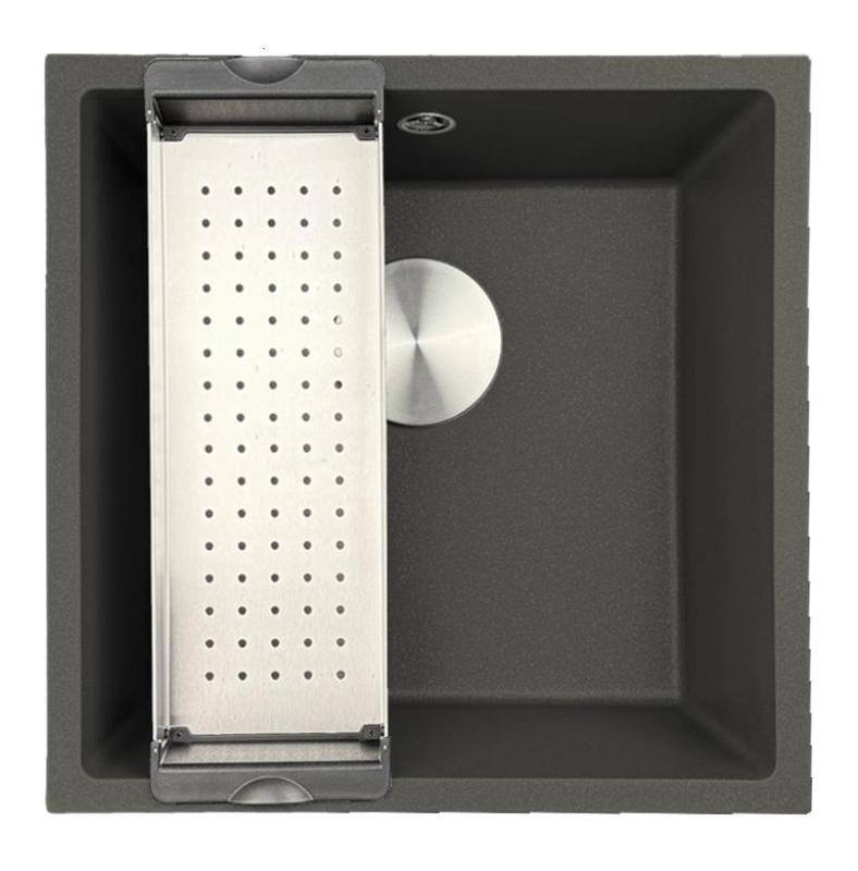 GraniteMy Universal Granitový Sivý, tmavý Umyvadlo 40x40 cm Na povrch, Pod povrch a V rovine s Nerezovou Zátkou 1208970742