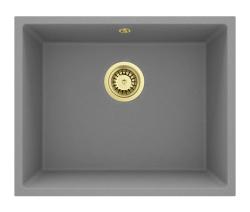 GraniteMy Universal Granitový šedý drez 50x40 cm na montáž, podstavcovú montáž a rovnú montáž so zlatým zátkou 1208970760