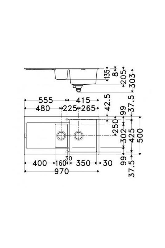 Franke Maris MRG 651 Fragranite Mat Čierna 1,5 Drez 97 x 50 cm Montáž s Odkvapkávacou časťou 114.0628.993
