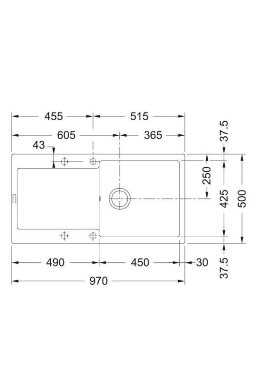 Franke Maris MRG 611-97 Fragranite Mat Čierna Drez 97 x 50 cm Povrchová montáž s Odkvapkávacou časťou 114.0628.967