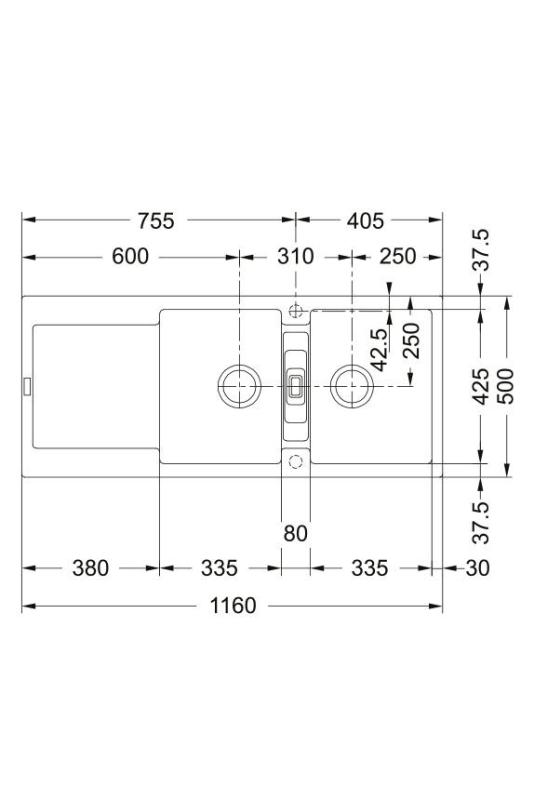 Franke Maris MRG 621 Fragranite Mat Čierna Dvojitý Drez 116 x 50 cm Nadstavba so Sušiacou časťou 114.0628.970