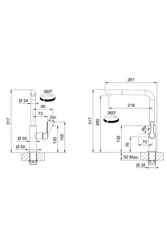 Franke Maris Slim L Kuchynská batéria Čierna s Vytiahnutým Výtokom 115.0728.394