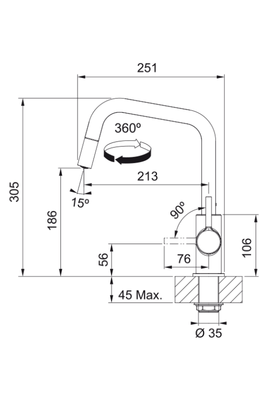 Franke Lina U Kuchynská batéria Chróm Výsuvný výtok 115.0728.476