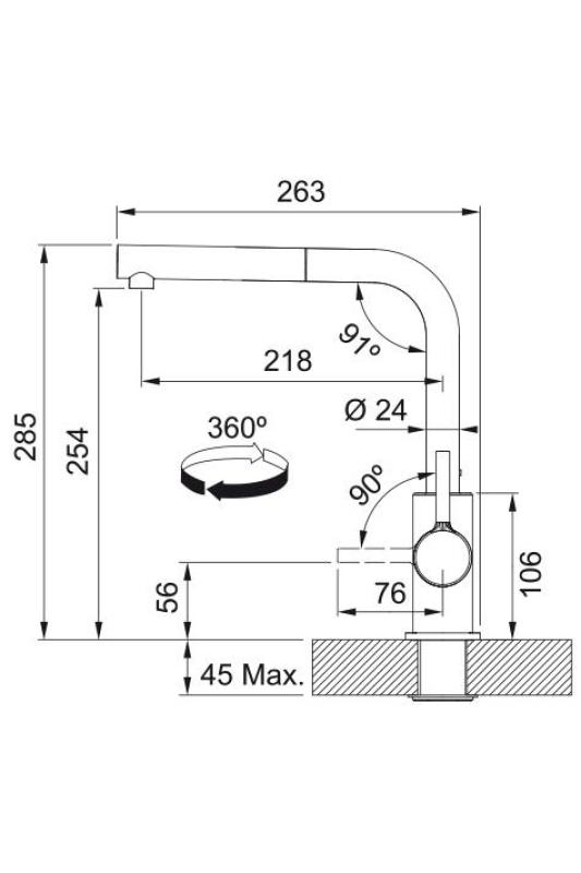 Franke Lina L Kuchynská batéria Čierna s Vytiahnutým Výtokom 115.0712.435