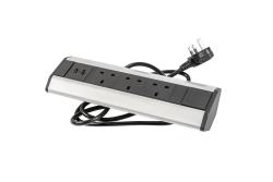 Kancelársky predlžovací kábel s uhlovými 3x UK zásuvkami, 2x USB 2.1A 5V (strieborný) BEZ LOGA