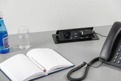 Predlžovací kábel na stôl SOFT 2x zásuvka s uzemnením, USB 2.1A, napájací kábel s konektorom, čierny