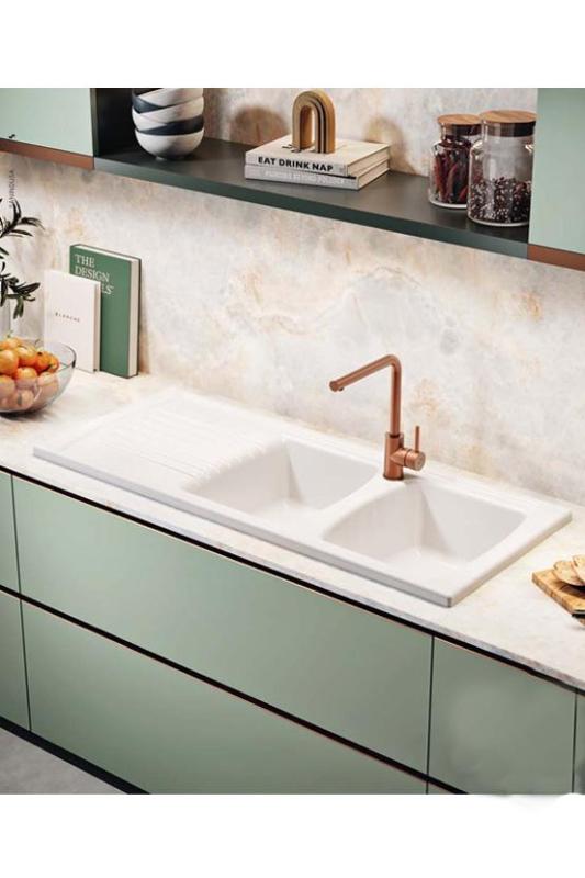 Ausmann Ceramic Crest Dvojitý Keramický Biely Drez s Odkvapkávačom 1205 x 500 mm 1208971132