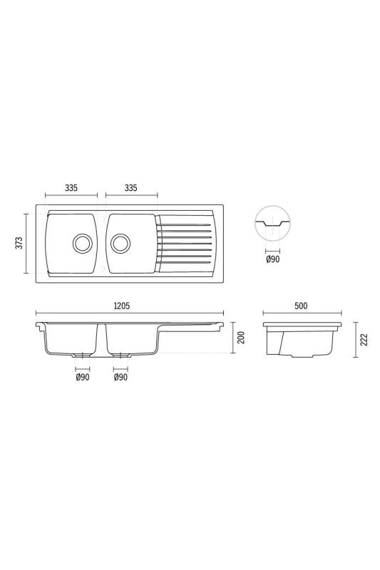 Ausmann Ceramic Crest Dvojitý Keramický Biely Drez s Odkvapkávačom 1205 x 500 mm 1208971132
