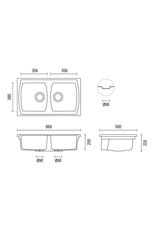 Ausmann Ceramic Crest Dvojitý keramický biely drez 860 x 500 mm 1208971133
