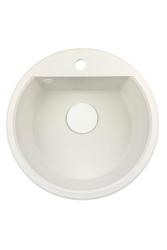 GraniteMy Bremen okrúhly granitový drez 43 cm biely na povrchovú a spodnú montáž s otvorom pre kohútik s bielym zátkou 1208971221