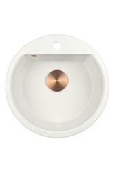 GraniteMy Bremen okrúhly granitový drez 43 cm biely na montáž a podstavbu s otvorom pre kohútik a medenou zátkou 1208971222