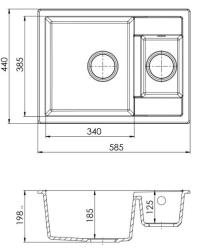 GraniteMy Smart extra plytký 1,5 granitový nástavbový biely drez 58x44cm so zlatou zátkou 1208971224