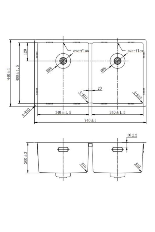 Pure.Sink Prestige Dvojitý zlatý drez 70x40 cm 10mm rádius podstavcový, rovný a nadstavbový PPG343440-60