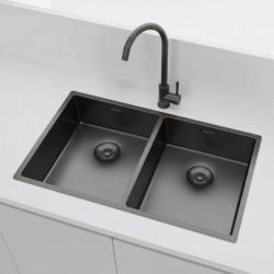 Pure.Sink Prestige Dvojité Gun metal drez 70x40 cm 10mm polomer podstavcový, vodorovný a nadstavbový PPG343440-61