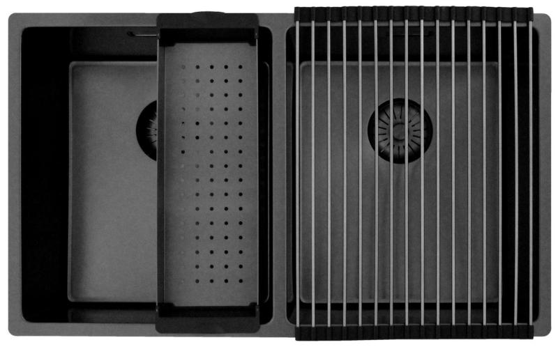 Pure.Sink Prestige Dvojité Gun metal drez 70x40 cm 10mm polomer podstavcový, vodorovný a nadstavbový PPG343440-61