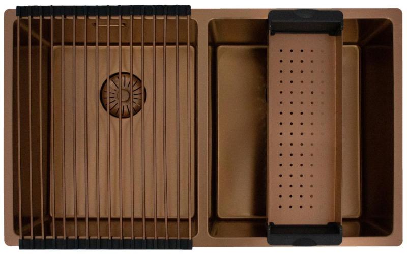 Pure.Sink Prestige Dvojitý Medený drez 70x40cm 10mm rádius podstavca, rovnomerného a nadstavbového PPG343440-62