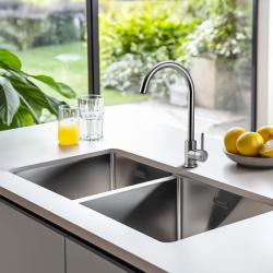 Pure.Sink Prestige Dvojitý nerezový drez 82x40 cm s polomerom 10 mm, na podložku, rovný a nadstavbový PPG404040-02
