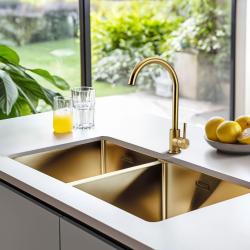 Pure.Sink Prestige Dvojitý zlatý drez 82x40 cm, polomer 10mm, spodná montáž, rovná montáž a vrchná montáž PPG404040-60