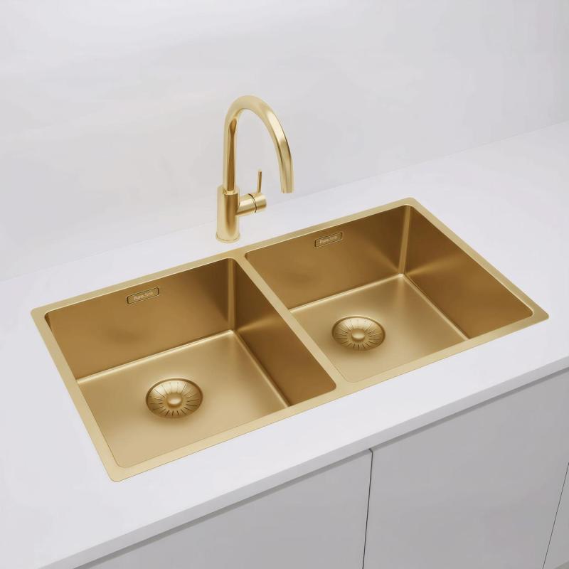Pure.Sink Prestige Dvojitý zlatý drez 82x40 cm, polomer 10mm, spodná montáž, rovná montáž a vrchná montáž PPG404040-60