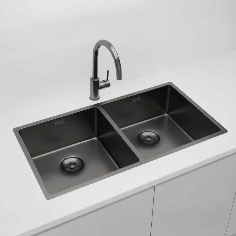 Pure.Sink Prestige Dvojitý Gun metal drez 82x40 cm 10mm rádius podstavcový, rovný a nadstavbový PPG404040-61